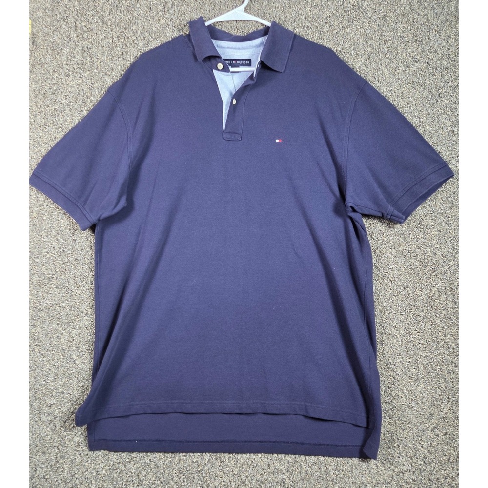 Tommy Hilfiger Polo Shirt Mens XL Navy Blue Cotton Casual Business 0460 - Picture 2 of 8